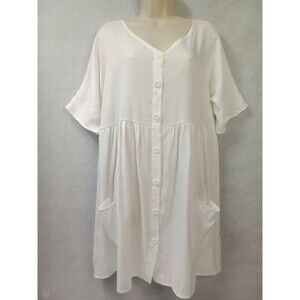 Loveu.Dear Medium White Shirt Dress‎ Coverup Button Pocket Oversized
